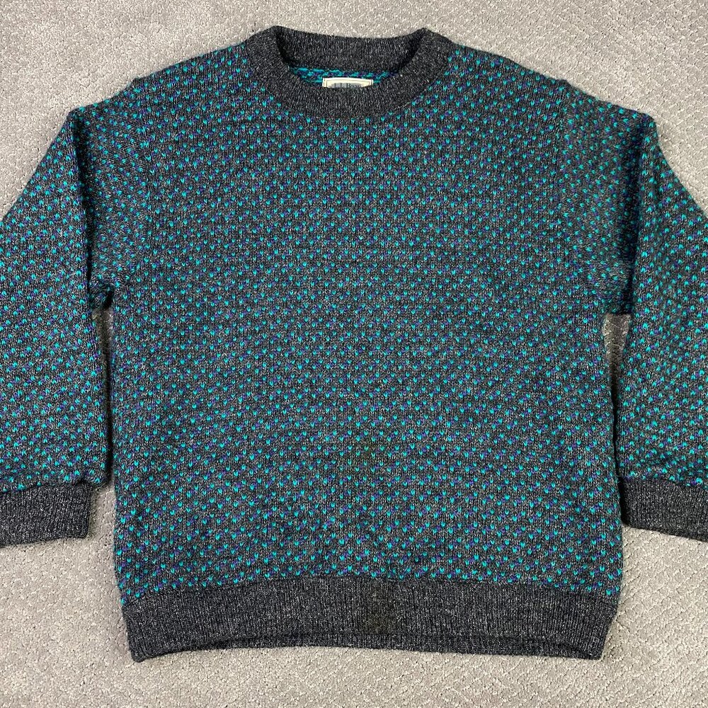 Vintage LL Bean Norway Sweater Women's XL Mens Medium Grey Green Purple Birdseye